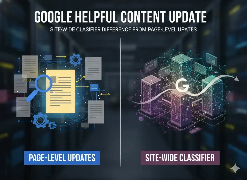 Google helpful content update site wide classifier difference from page level updates » Ajitkumar Gupta Google helpful content update site-wide classifier difference from page-level updates