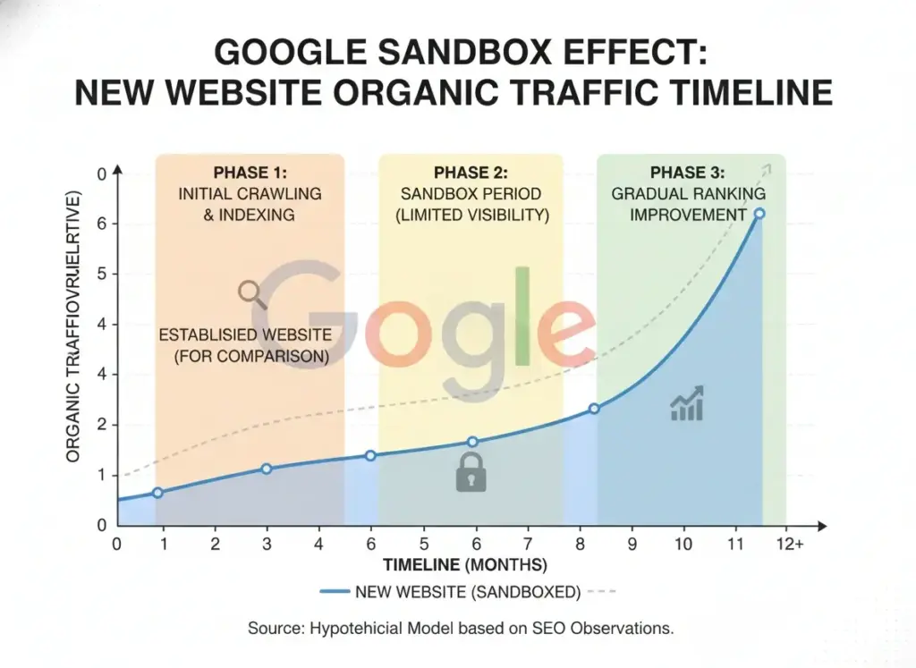 Google sandbox effect on new website organic traffic timeline diagram » Ajitkumar Gupta Google sandbox effect on new website organic traffic timeline diagram
