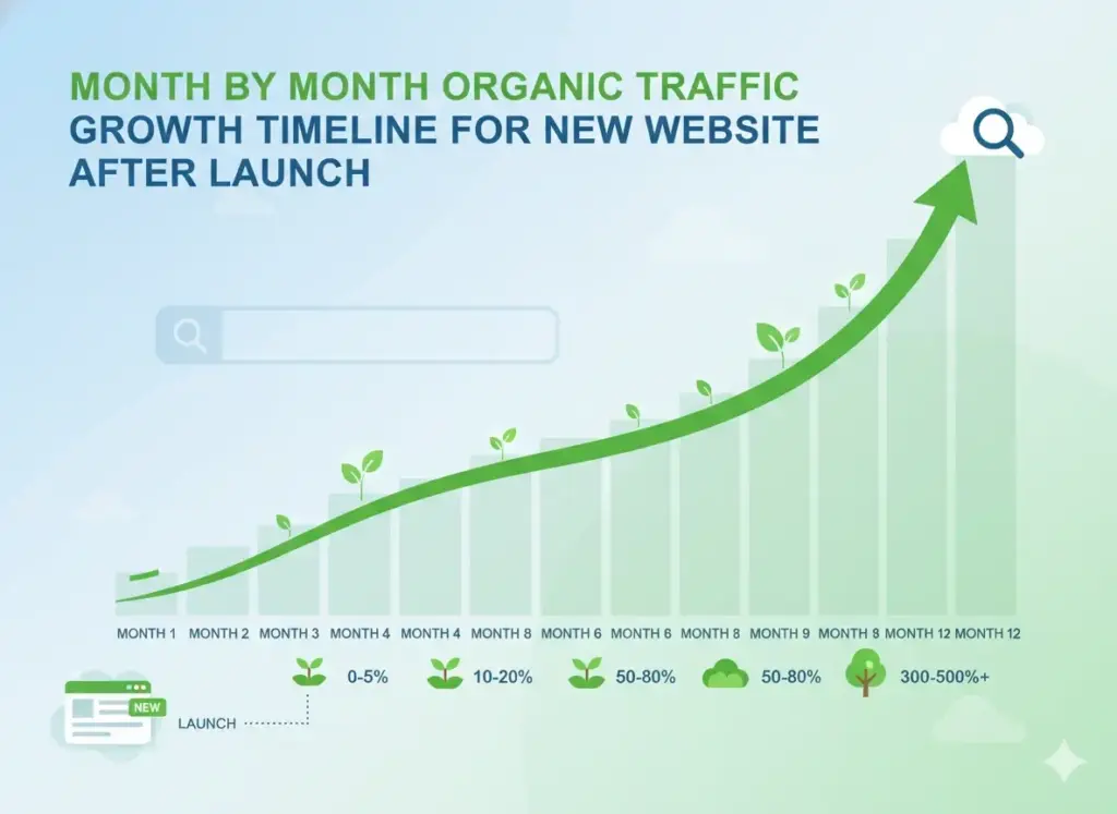Month by month organic traffic growth timeline for new website after launch » Ajitkumar Gupta Month by month organic traffic growth timeline for new website after launch
