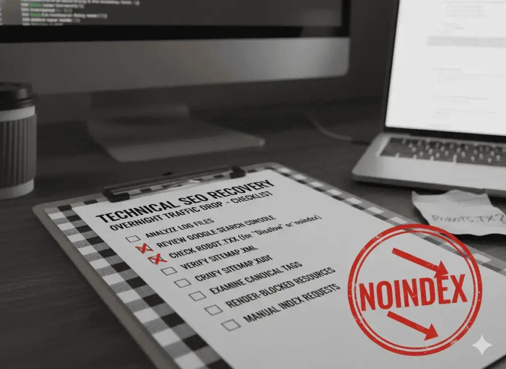 Technical SEO recovery checklist after overnight traffic drop noindex robots » Ajitkumar Gupta Technical SEO recovery checklist after overnight traffic drop noindex robots
